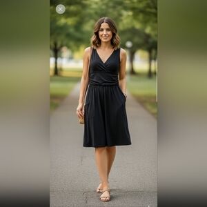 Athleta Black Ruched Sheath Midi Dress